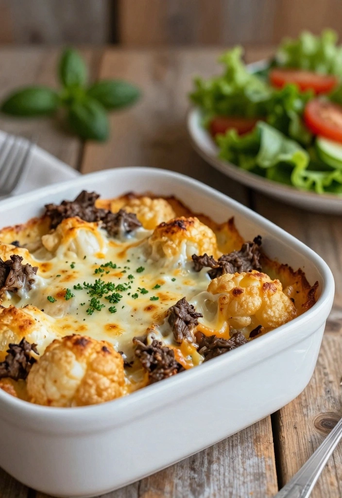 10 Ground Beef and Cauliflower Recipes for Light Low Carb Meals - 1. Cheesy Cauliflower and Beef Casserole