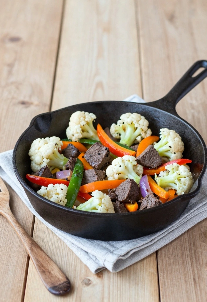 10 Ground Beef and Cauliflower Recipes for Light Low Carb Meals - 5. Cauliflower and Beef Skillet