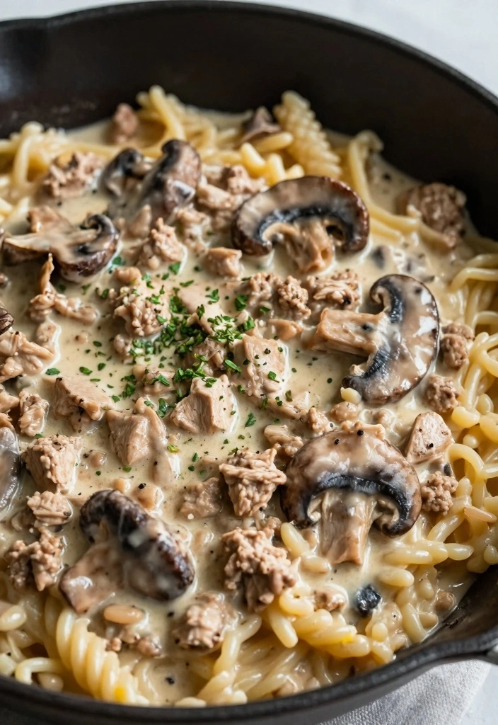 10 Ground Turkey WW Recipes for Light Point Friendly Dinners - 4. Creamy Ground Turkey and Mushroom Skillet