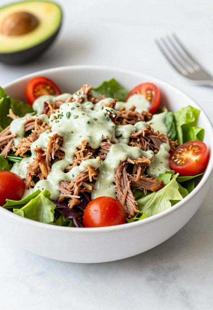 10 Pulled Pork Meal Recipes for Easy Savory Eating 56 10 Pulled Pork Meal Recipes for Easy Savory Eating - 6. Pulled Pork Salad with Avocado Dressing