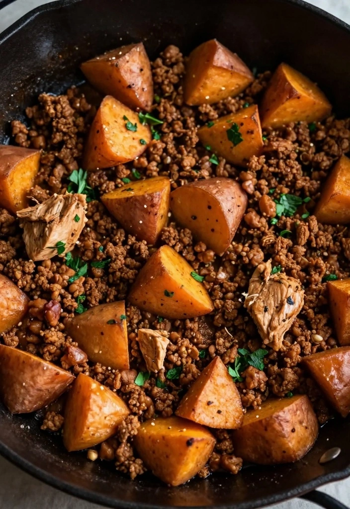 12 Easy Ground Chicken Recipes for Fast Healthy Eating - 10. Ground Chicken and Sweet Potato Skillet
