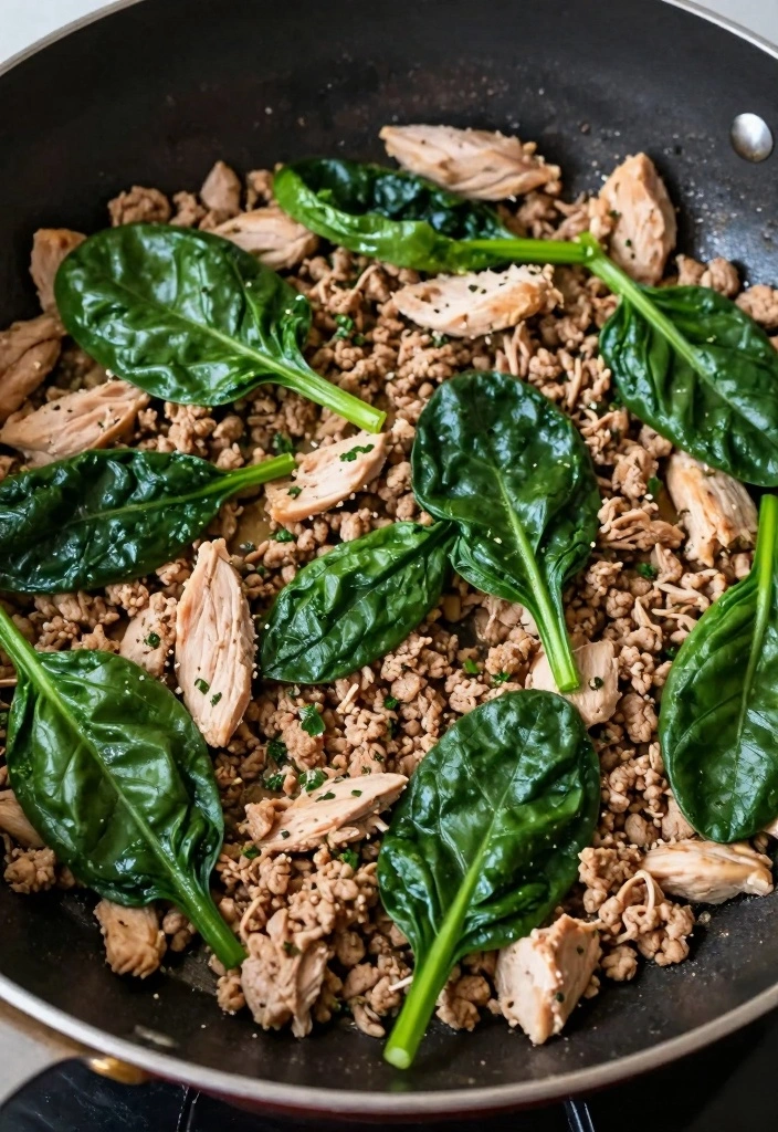 12 Easy Ground Chicken Recipes for Fast Healthy Eating - 4. Ground Chicken and Spinach Skillet