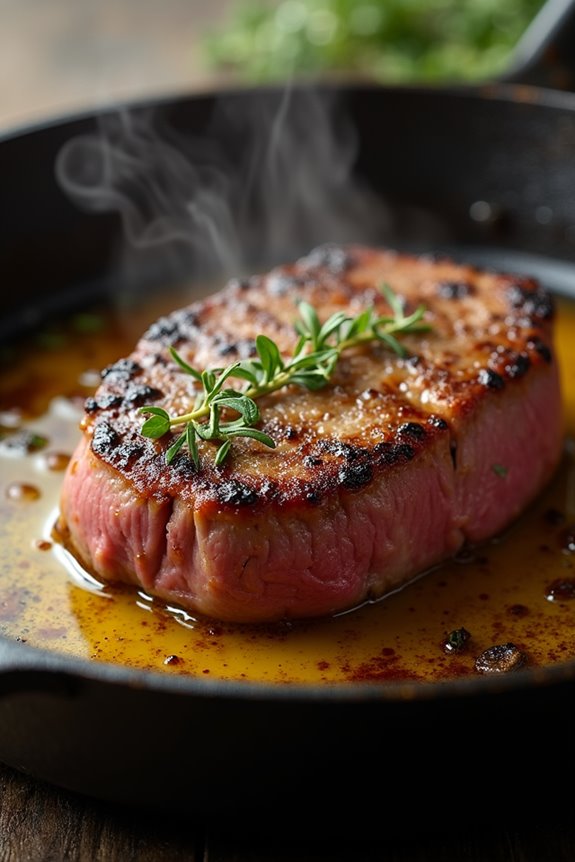 butter basted striploin with aromatics rest