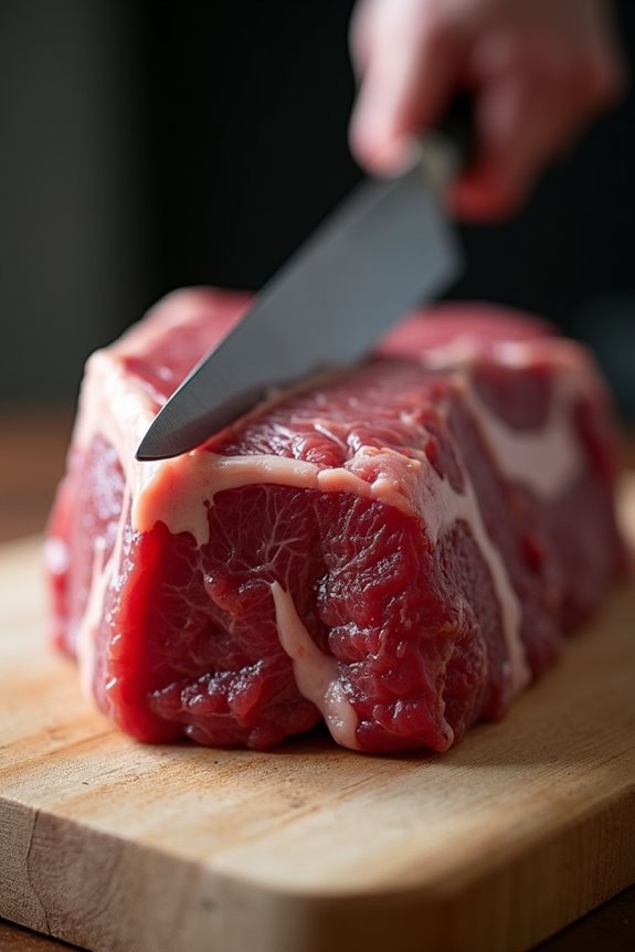 trim fat silver skin from knuckle meat